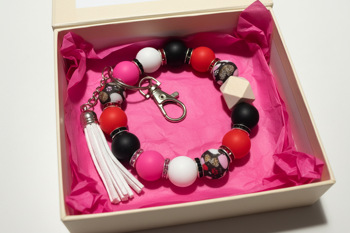 Paws & Petals Beaded Wristlet Keychain