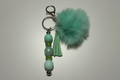 Mint Pom Pom & Rhinestone Beaded Keychain