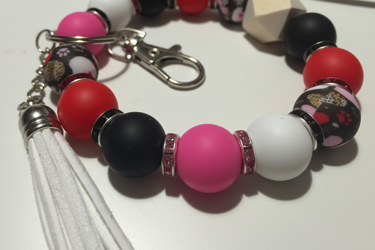 Paws & Petals Beaded Wristlet Keychain