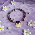 Beige Cat Charm Beaded Bracelet