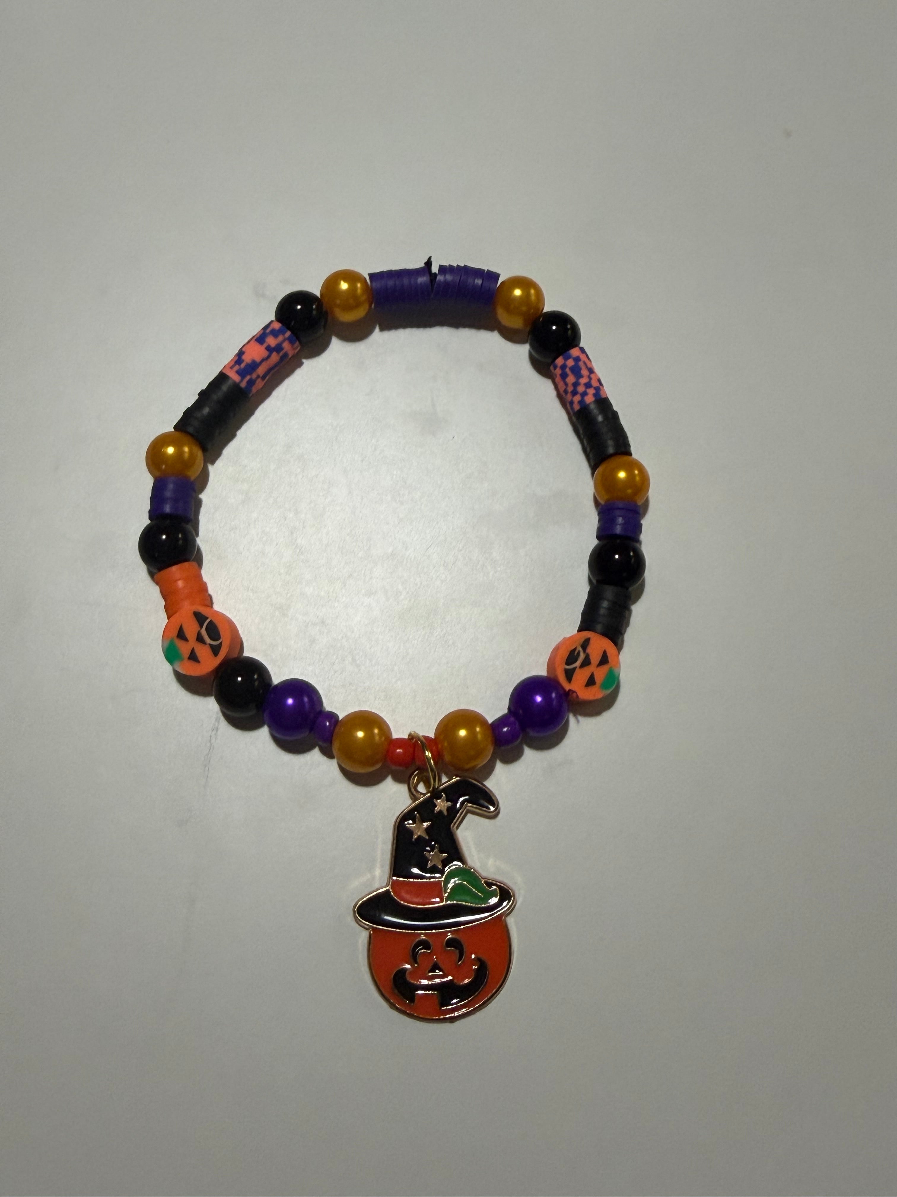 Spooky Season Pumpkin Witch Beaded Bracelet