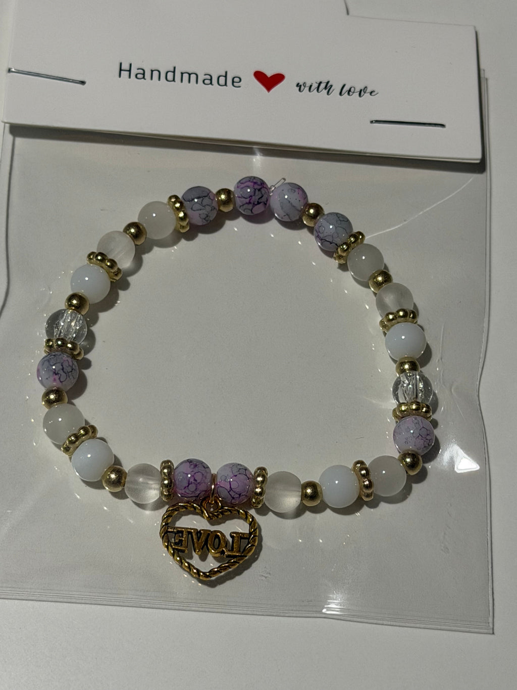 LOVE Heart Charm Beaded Bracelet