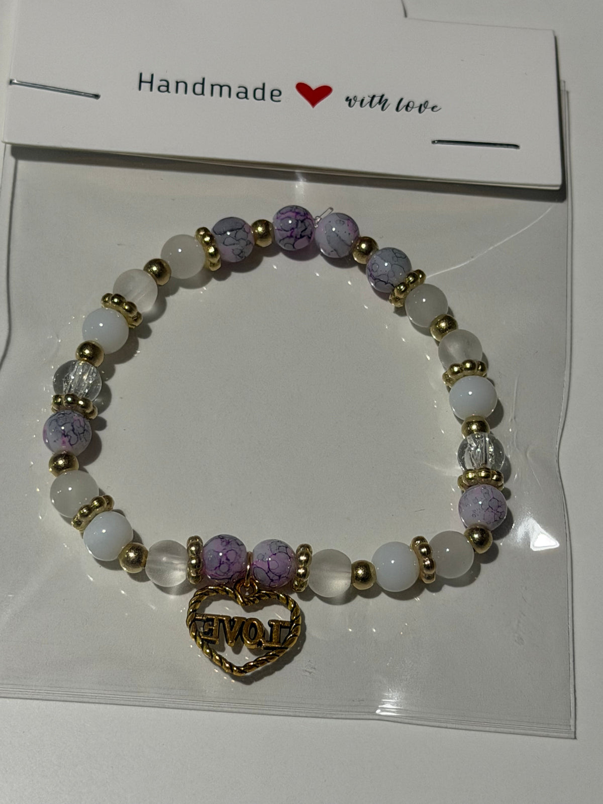 LOVE Heart Charm Beaded Bracelet
