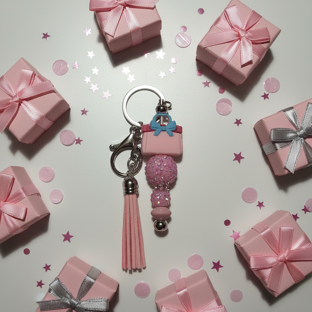 Sparkle & Bow Beaded Keychain