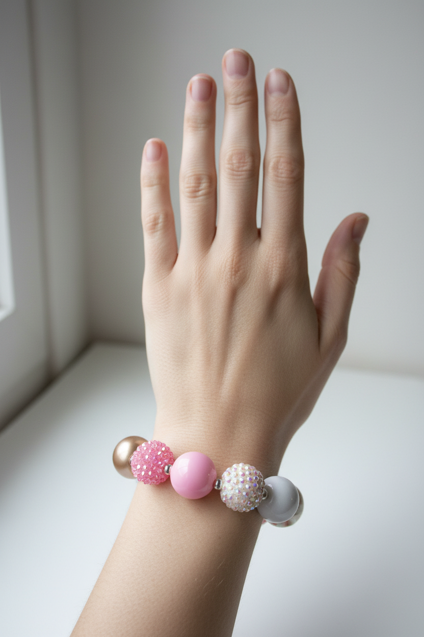 Pink & Gold Chunky Bubblegum Bead Bracelet