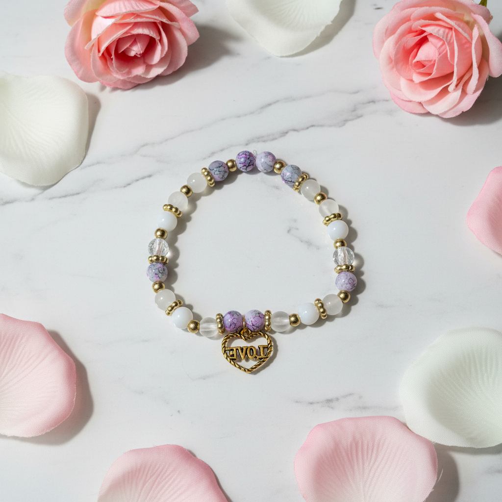 LOVE Heart Charm Beaded Bracelet