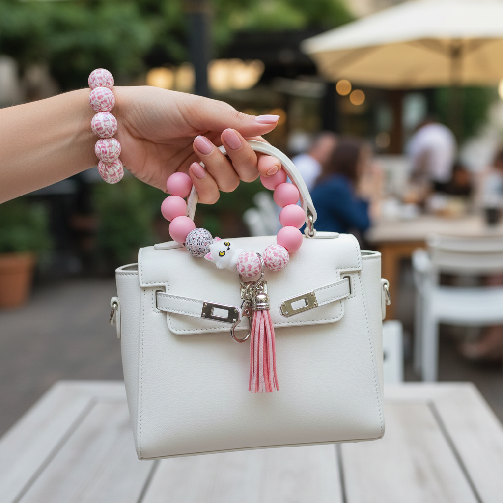 Purrfect Pink Cat Wristlet Keychain