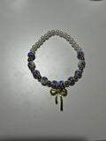 Blue Willow Pearl & Bow Beaded Bracelet