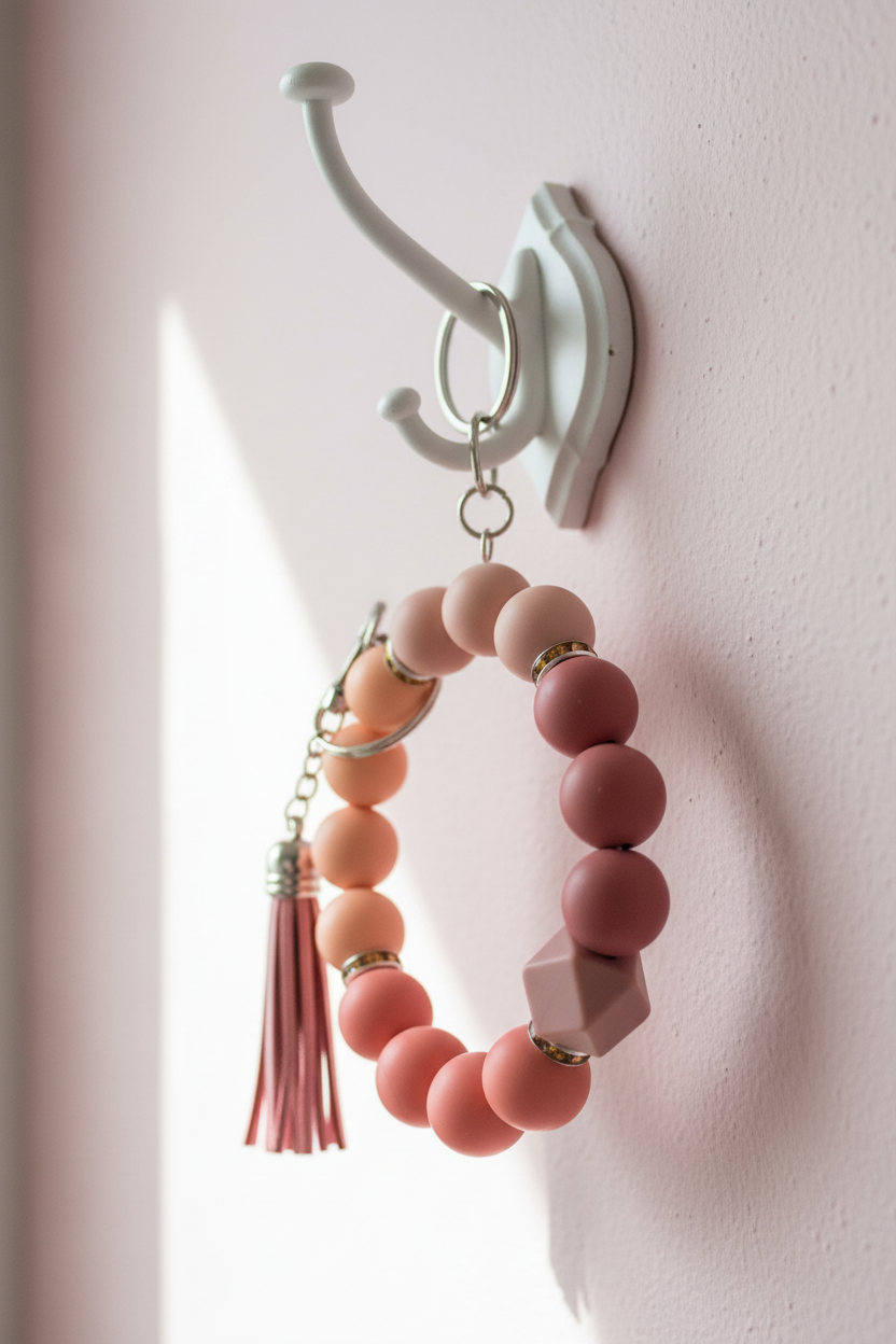 Rosé Bloom Beaded Wristlet Keychain