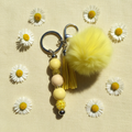 Yellow Pom-Pom Beaded Keychain with Tassel