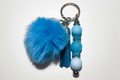 Blue Pom Pom & Rhinestone Beaded Keychain with tassel