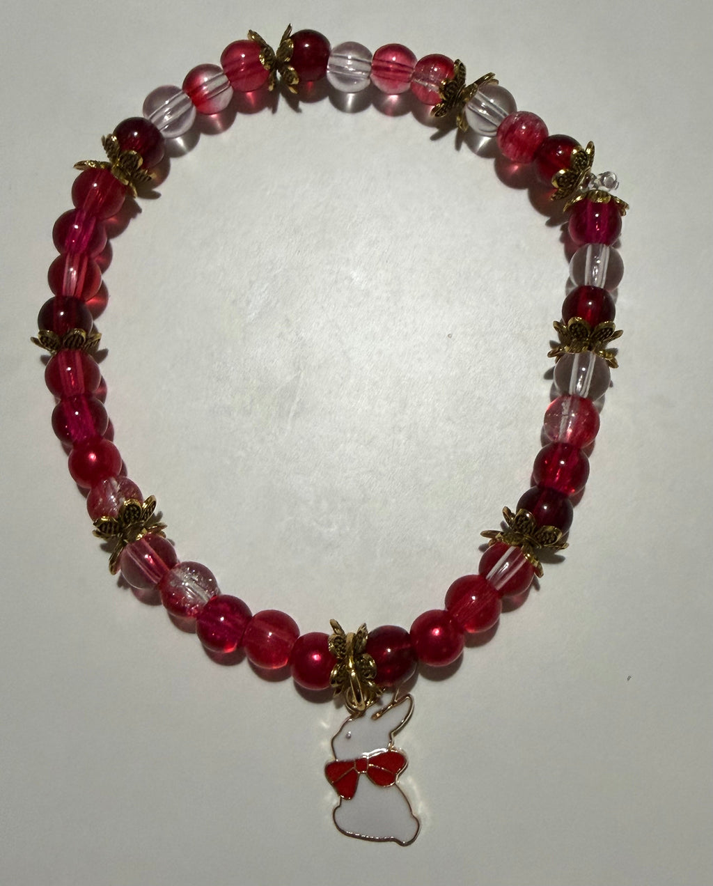 Red Bunny Bow Beaded Bracelet
