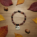 Amber Tabby Cat Charm Beaded Bracelet
