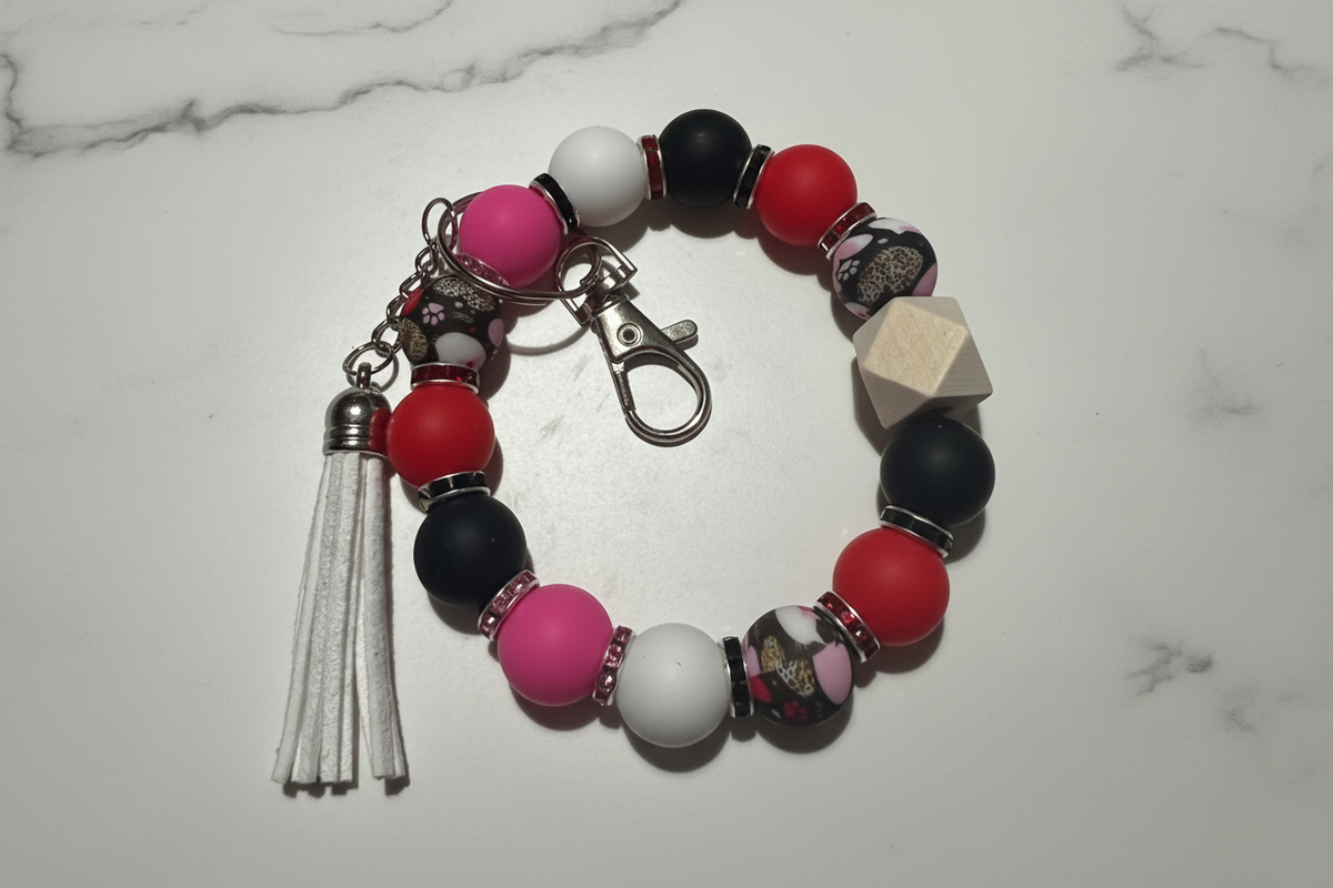 Paws & Petals Beaded Wristlet Keychain