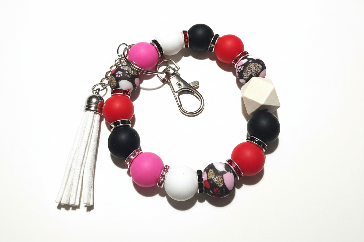 Paws & Petals Beaded Wristlet Keychain