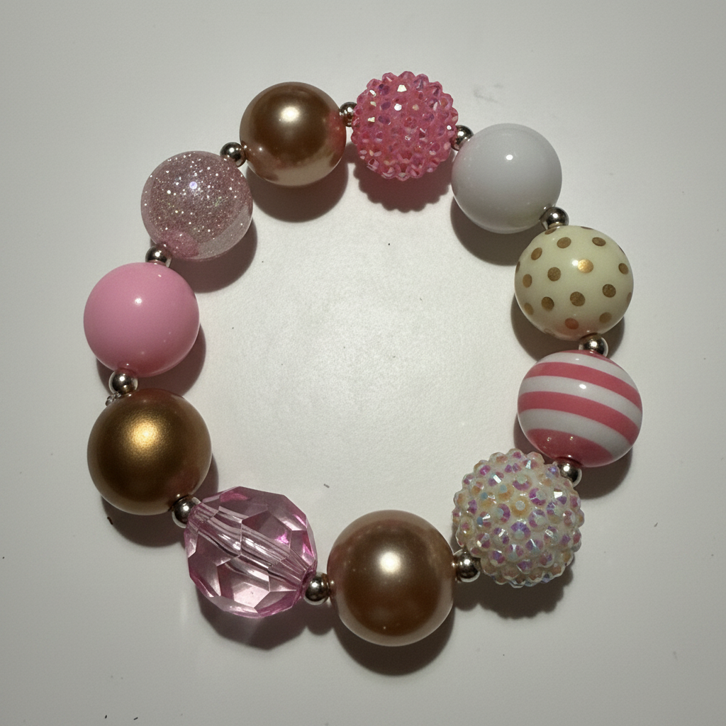 Pink & Gold Chunky Bubblegum Bead Bracelet