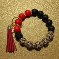 Red, Black & Leopard Tassel Keychain Bracelet