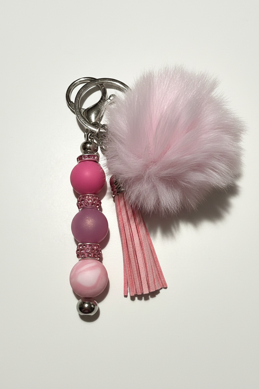 Blush Pink Pom Pom & Tassel Keychain