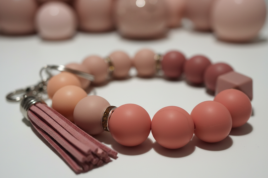 Rosé Bloom Beaded Wristlet Keychain