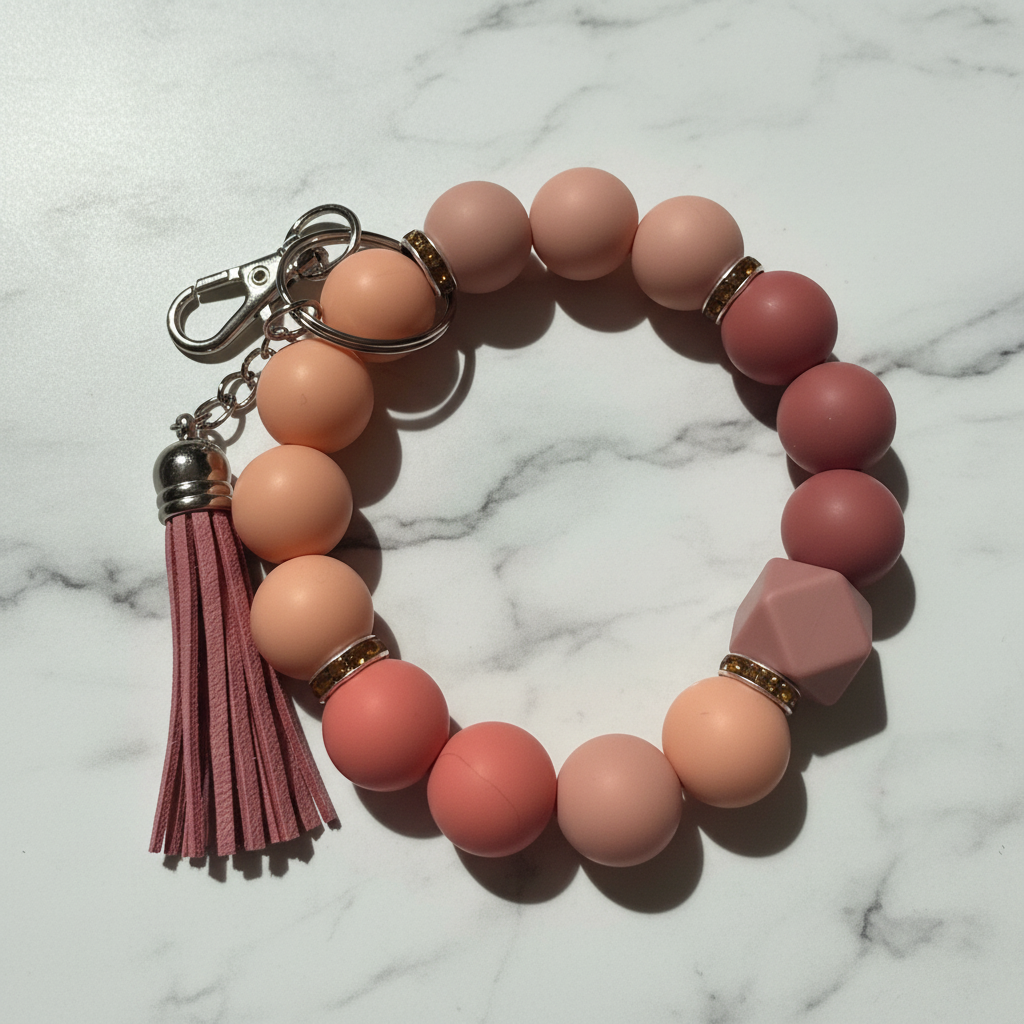 Rosé Bloom Beaded Wristlet Keychain