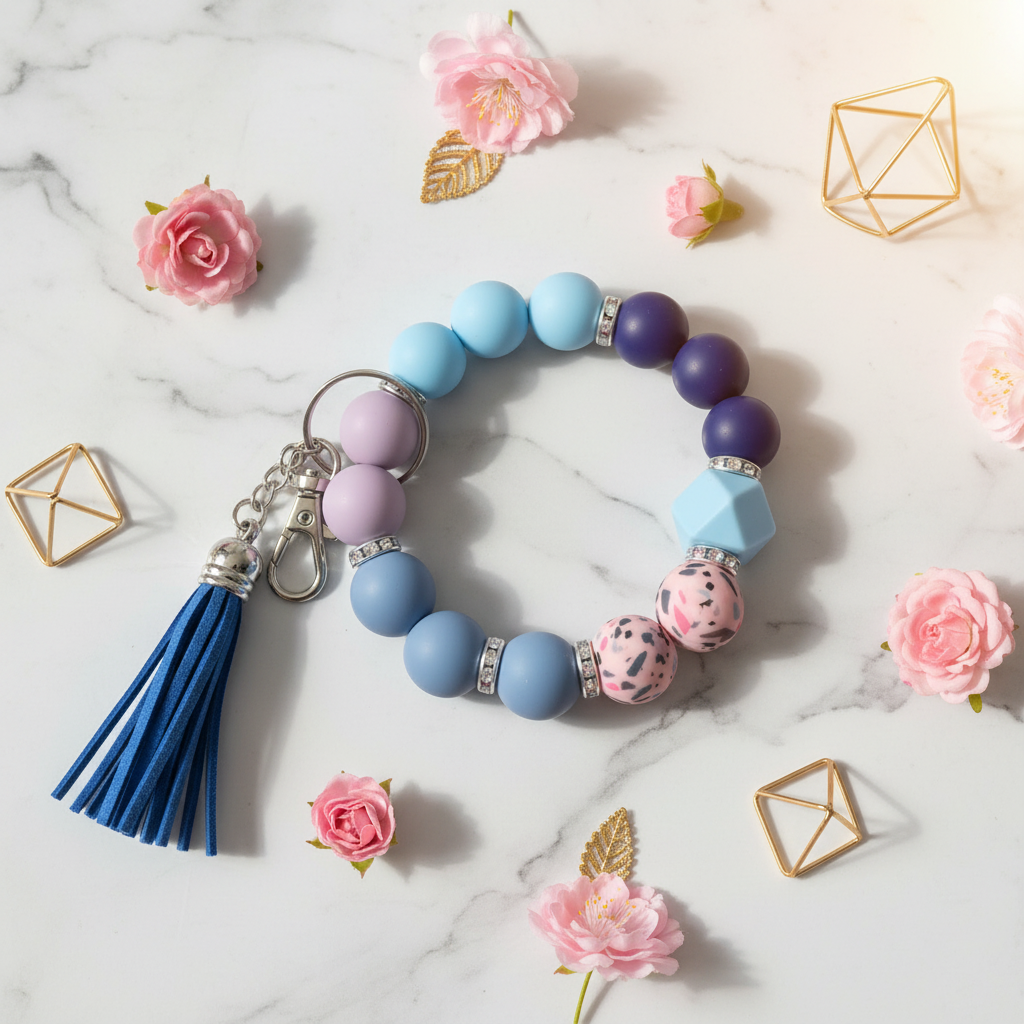 Blue Bliss Beaded Wristlet Keychain