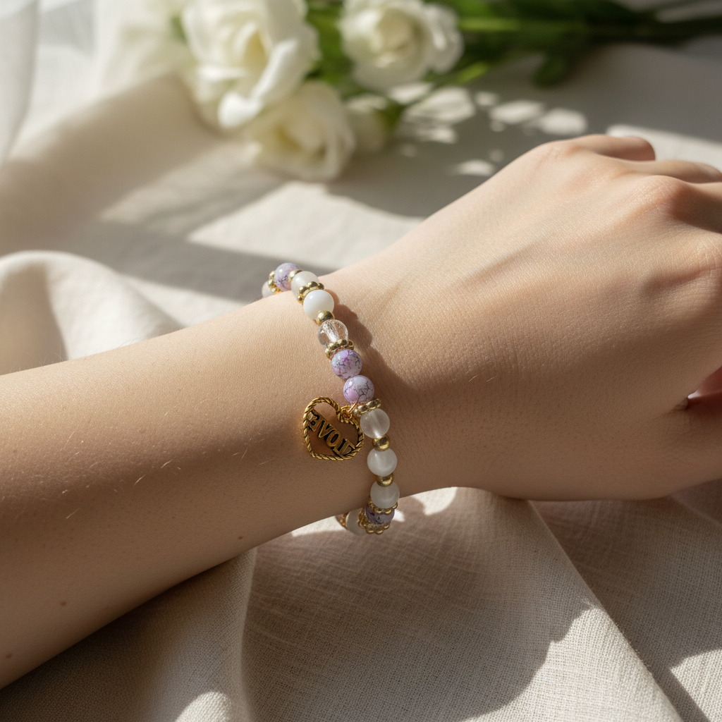 LOVE Heart Charm Beaded Bracelet