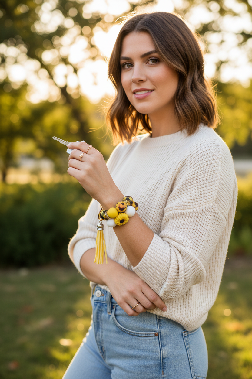 Sunflower Fields Wristlet Keychain