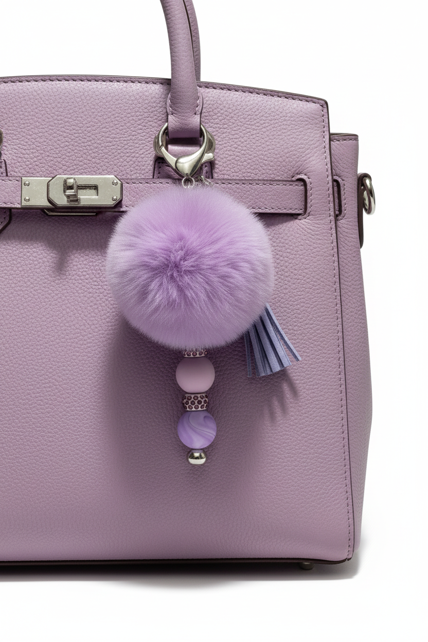 Lavender Pom Pom Beaded Keychain