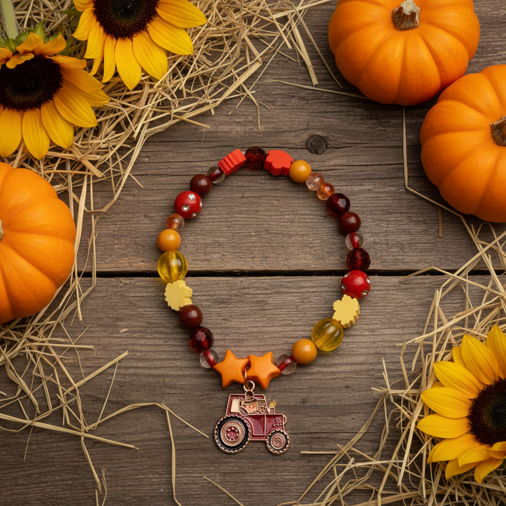 Harvest Tractor Charm Beaded Bracelet
