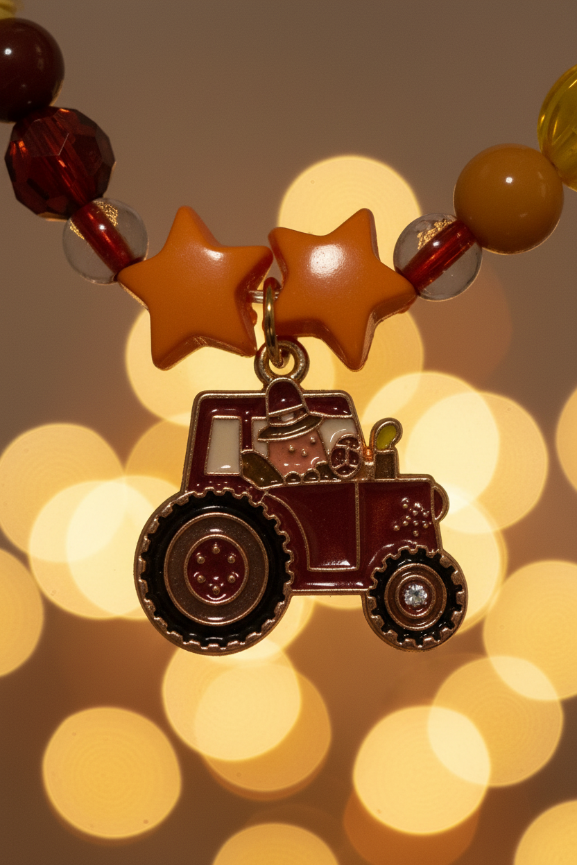 Harvest Tractor Charm Beaded Bracelet