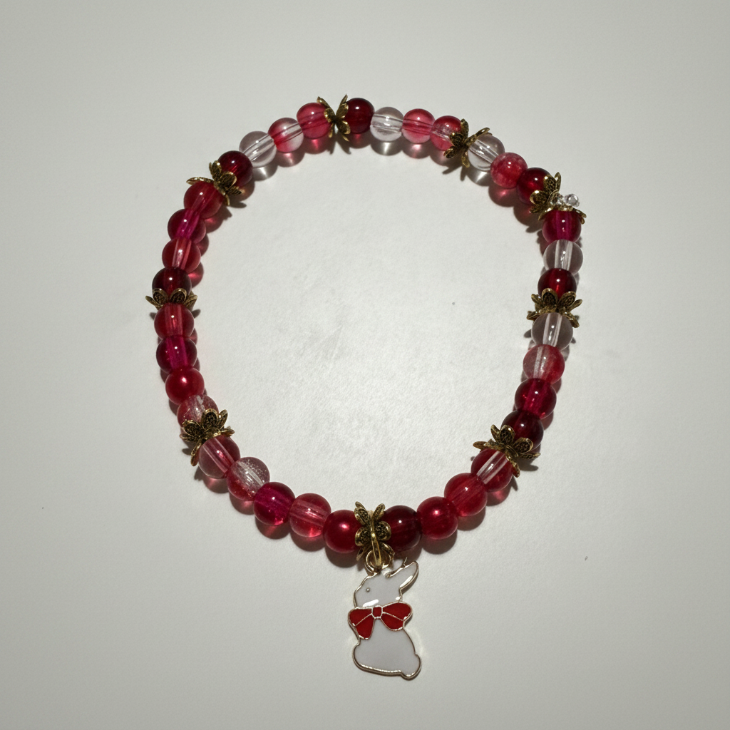 Red Bunny Bow Beaded Bracelet