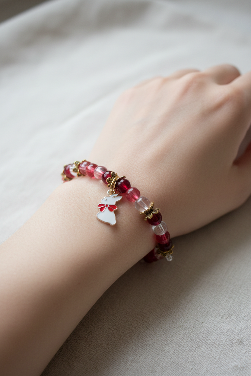Red Bunny Bow Beaded Bracelet