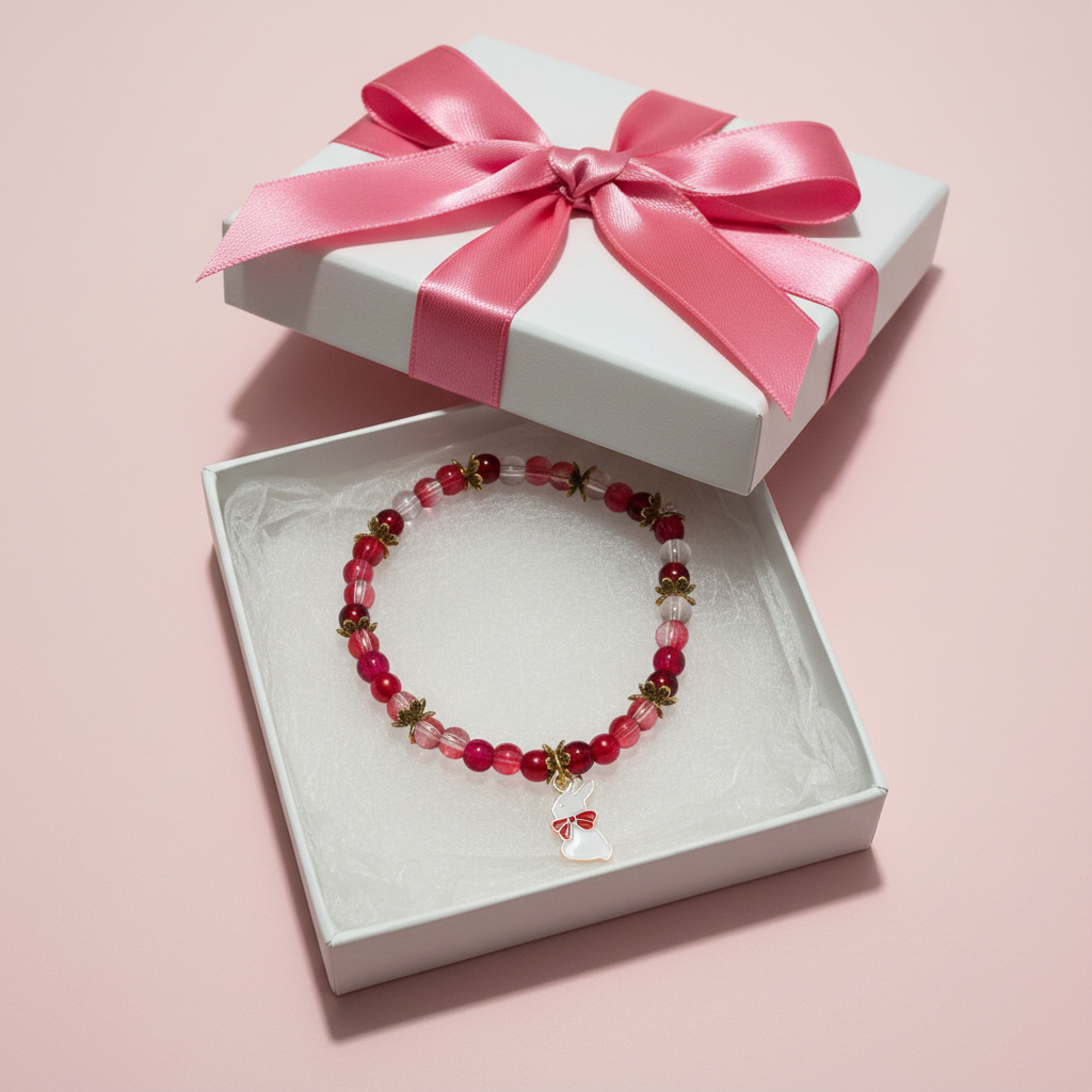 Red Bunny Bow Beaded Bracelet