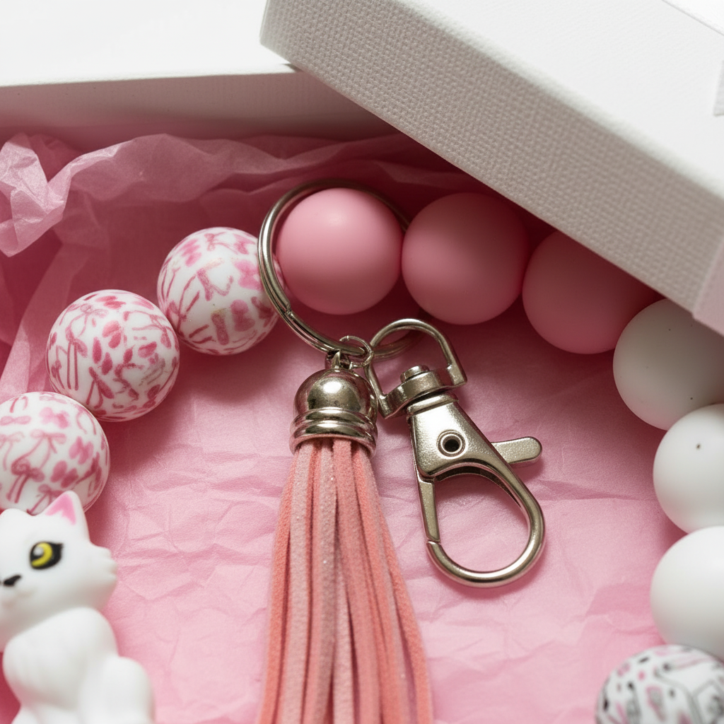 Purrfect Pink Cat Wristlet Keychain