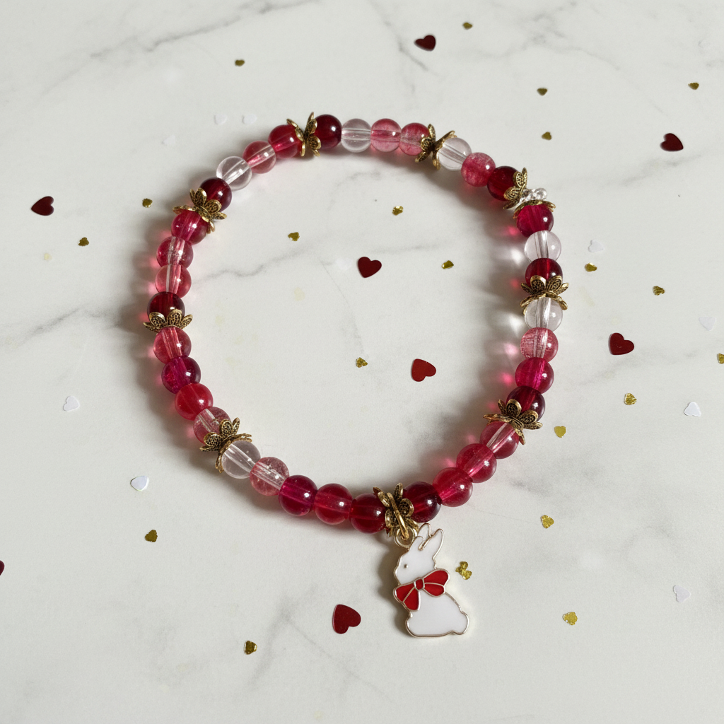 Red Bunny Bow Beaded Bracelet