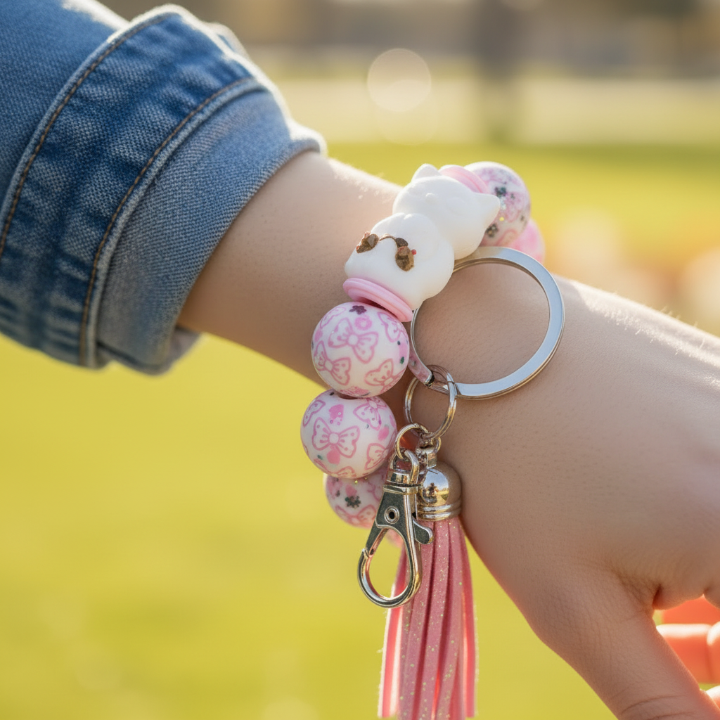 Purrfect Pink Cat Wristlet Keychain