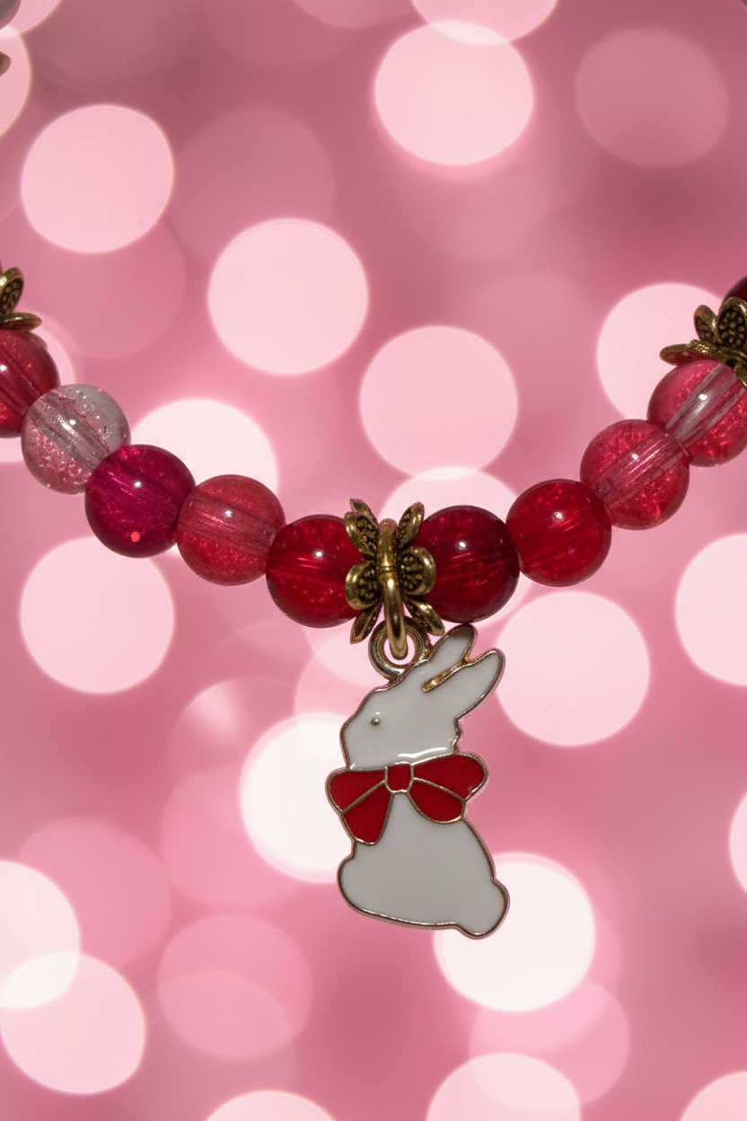 Red Bunny Bow Beaded Bracelet