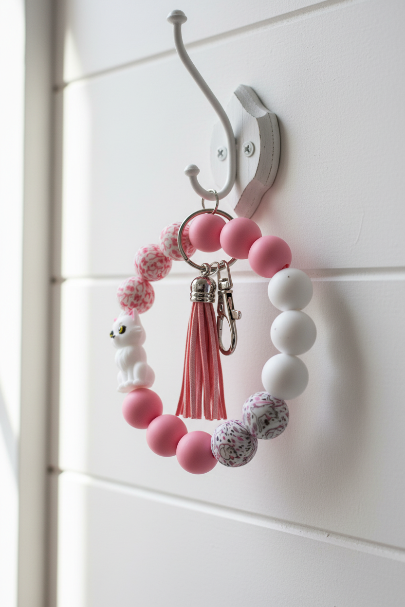 Purrfect Pink Cat Wristlet Keychain