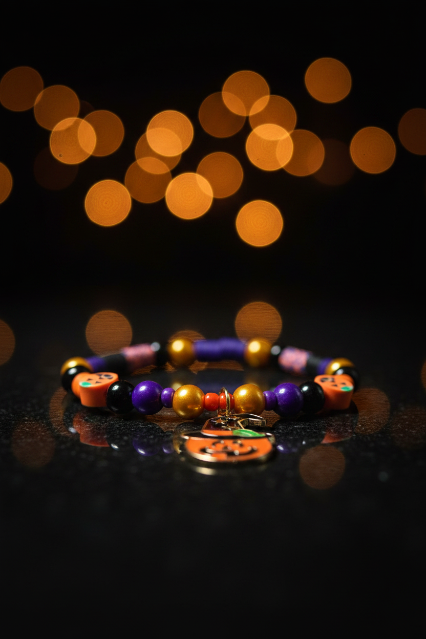 Spooky Season Pumpkin Witch Beaded Bracelet