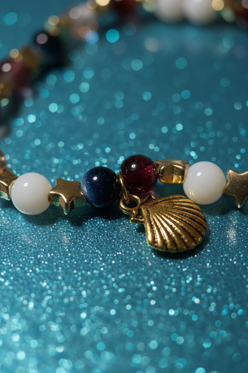 Ocean Star Beaded Bracelet with Gold Seashell Charm