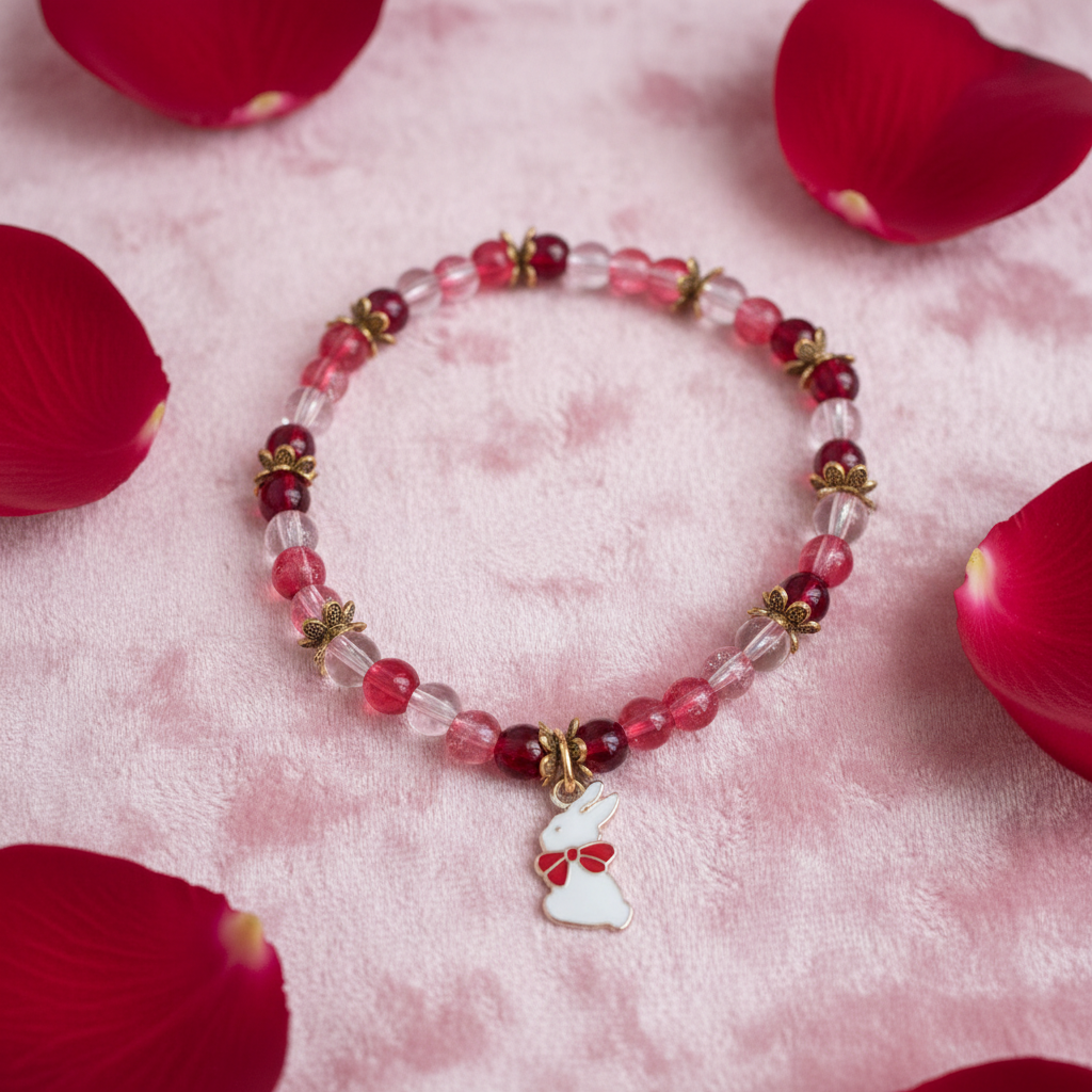 Red Bunny Bow Beaded Bracelet