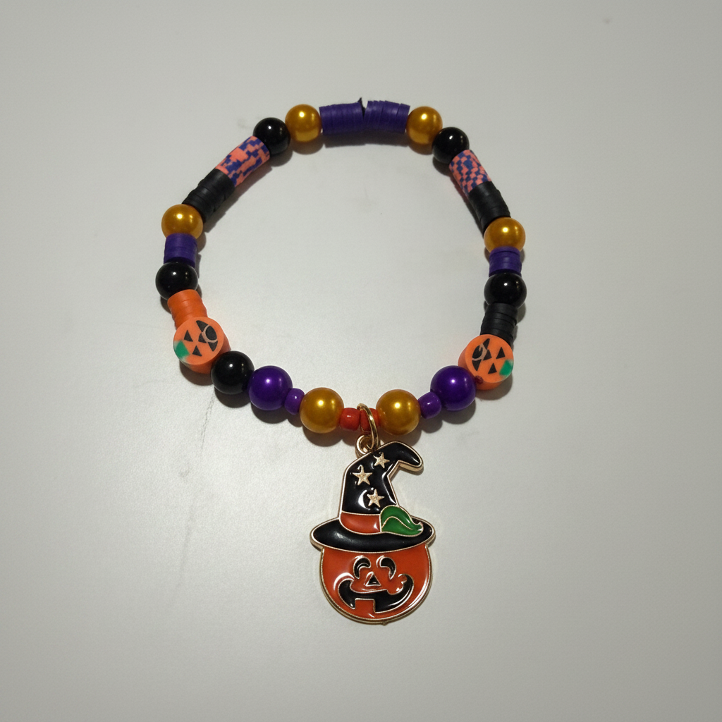 Spooky Season Pumpkin Witch Beaded Bracelet