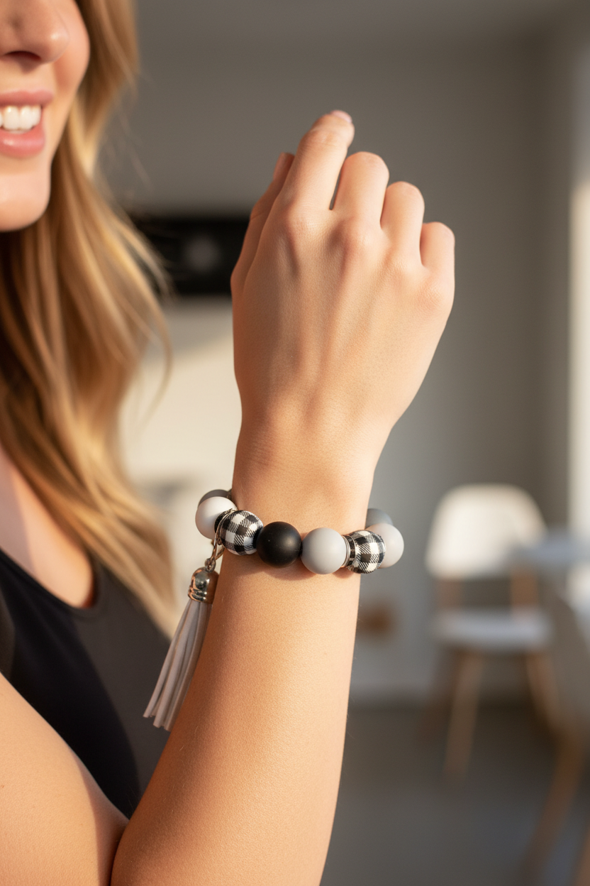 Woman wearing Beaded Wristlet Keychain
